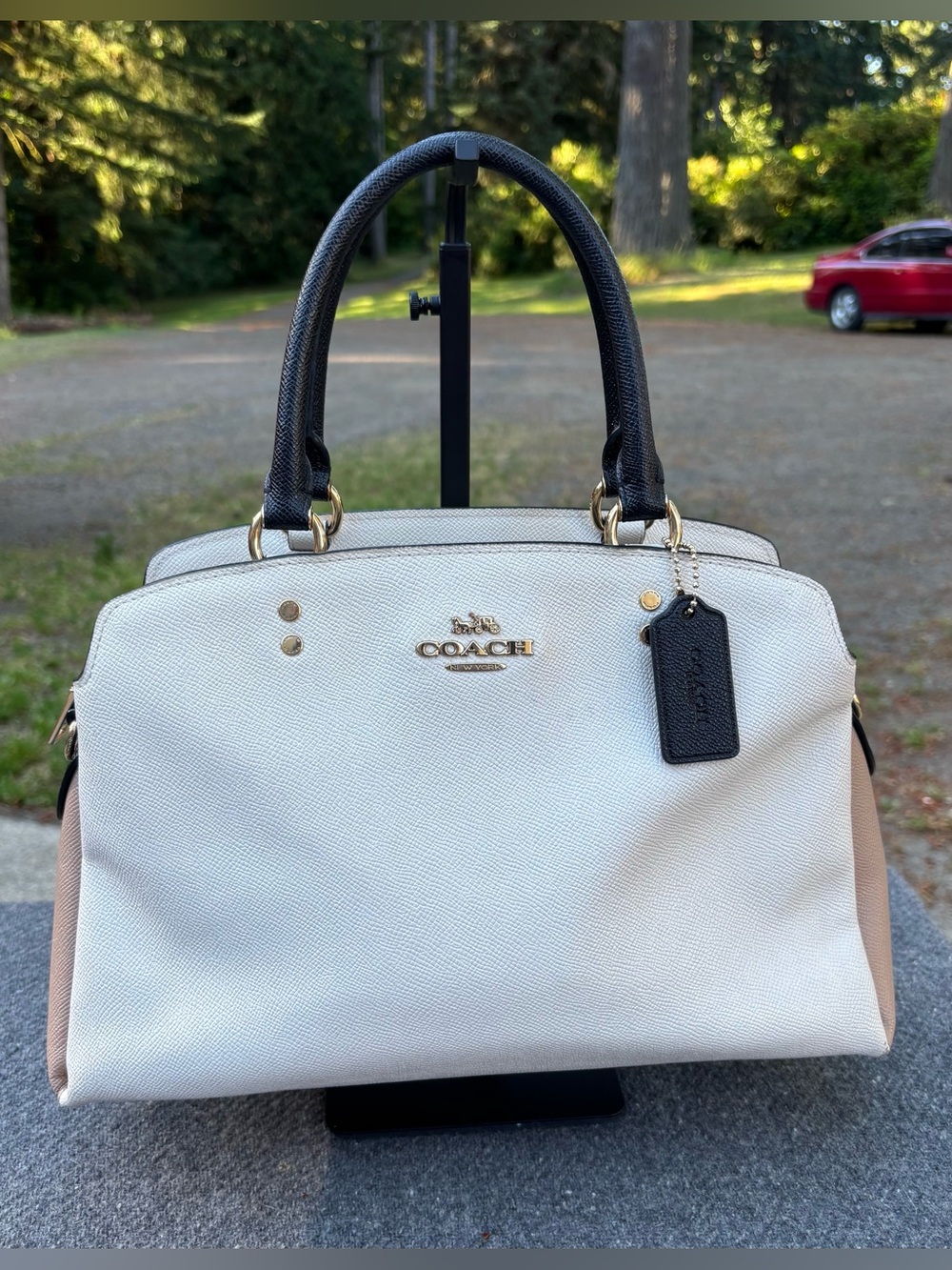 Coach Lillie Carryall 91162 Chalk Multi Colorblock Crossgrain Leather Crossbody